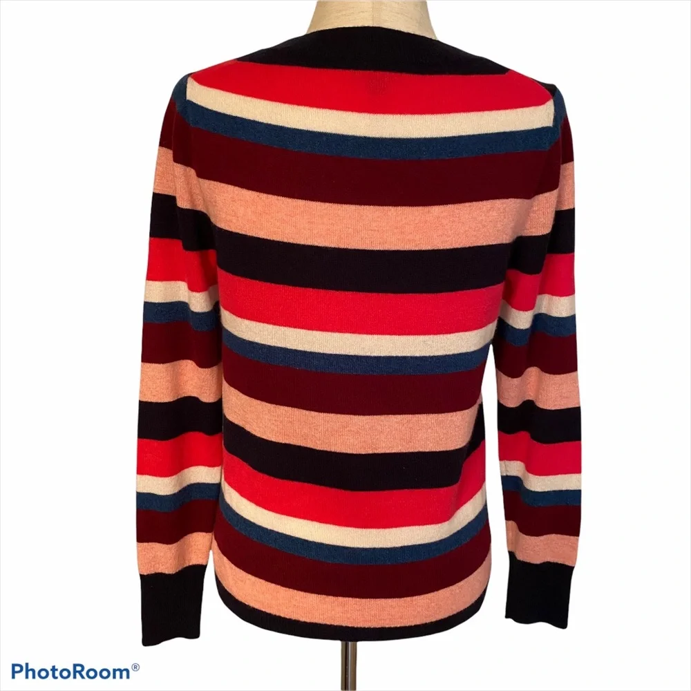 J. CREW SWEATER CREWNECK BLUE RED PINK CASHMERE STRIPED SIZE M